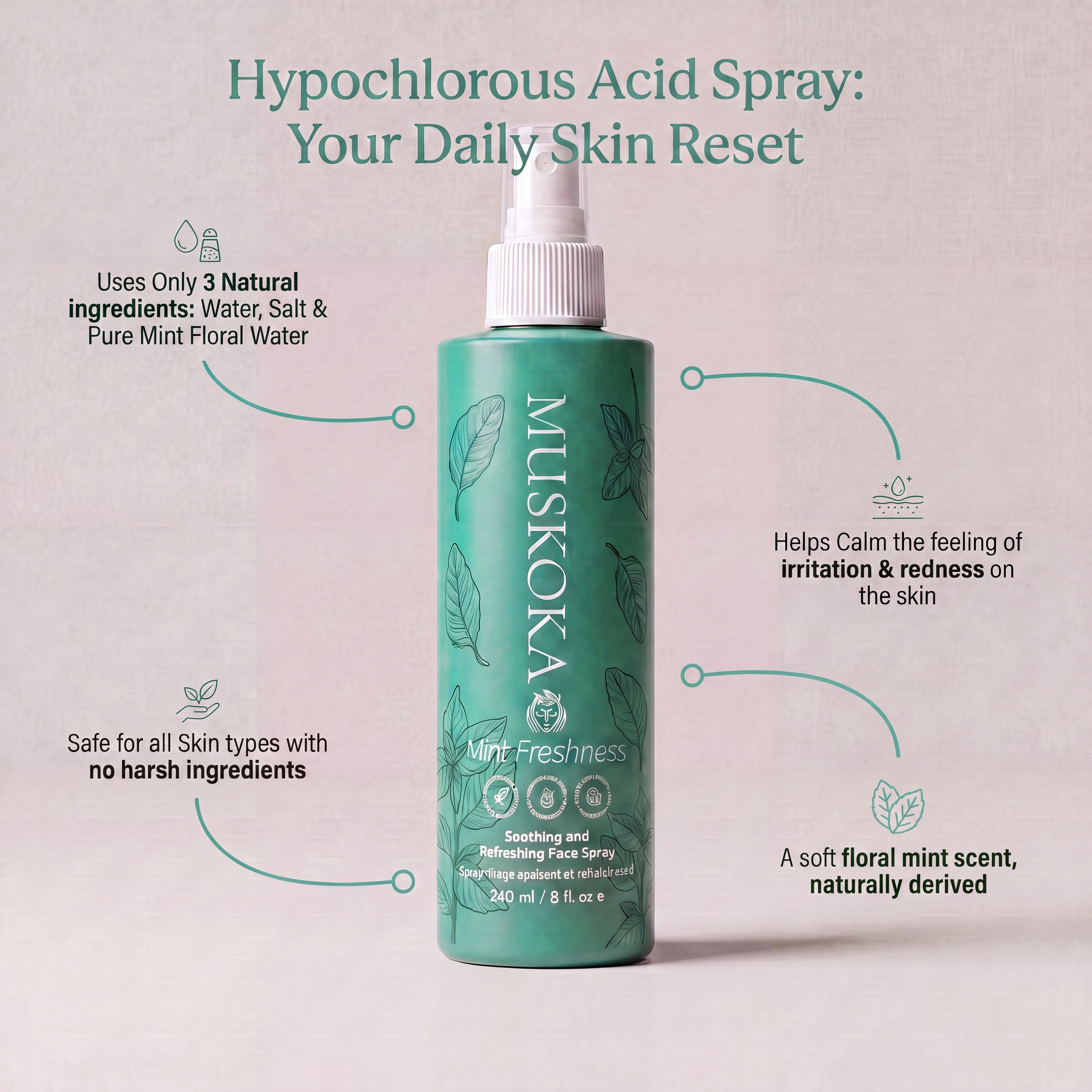 Mint Freshness Hypochlorous Acid Facial Mist with Peppermint Floral Water